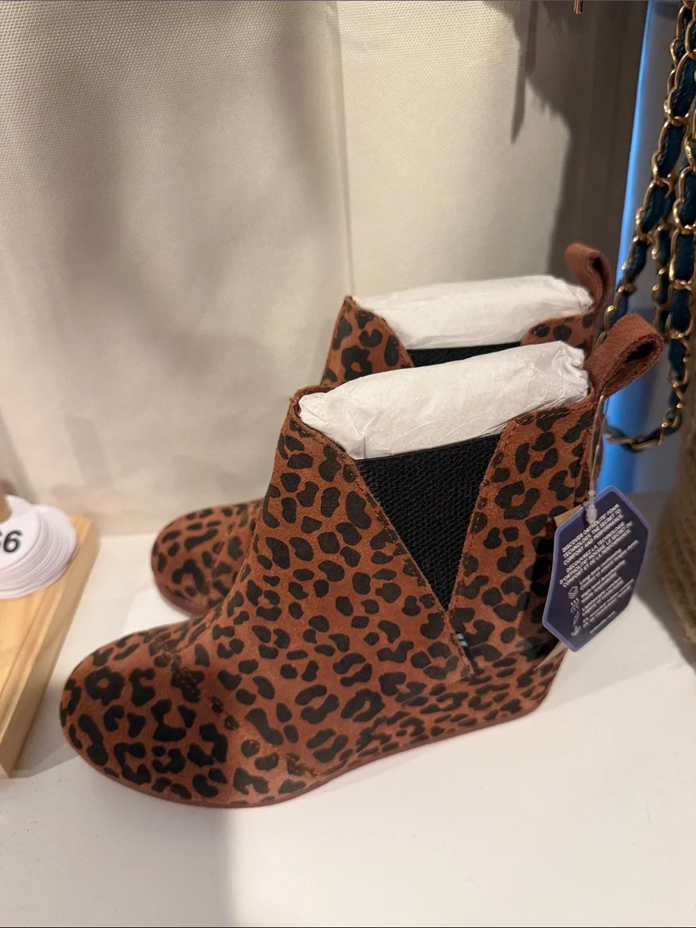 TOMS Dark Ember Leopard Printed Suede Wedge Ankle Boots 6